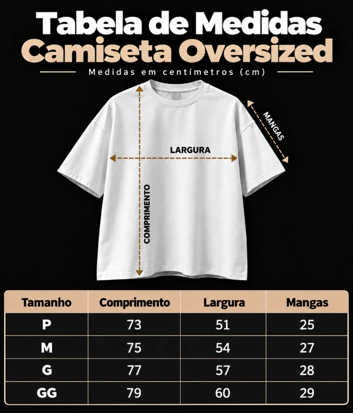 Tabela de medidas da camiseta oversized Yoruneko