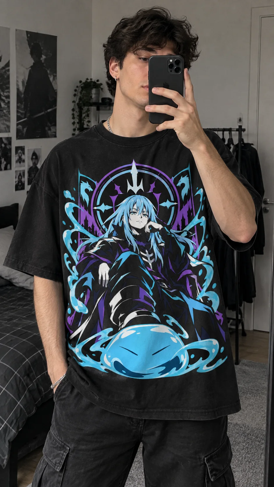 Camiseta preta YoruNeko com estampa