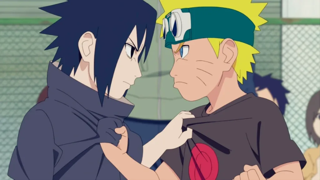 Naruto e Sasuke em cena de rivalidade