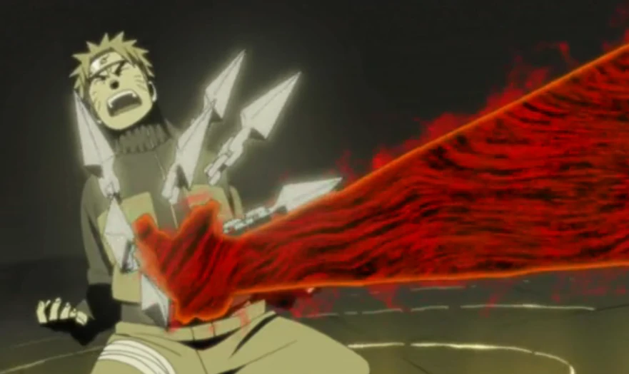 Correntes de chakra aparecendo em cena ligada ao chakra da Kurama