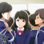 Cena de Tsuki ga Kirei mostrando dois estudantes em um momento cotidiano