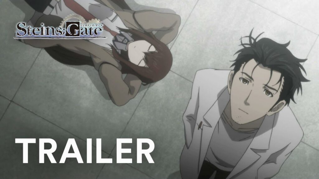 Cena do trailer de Steins;Gate com laboratório e clima de suspense
