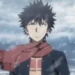 Tōma Kamijō encarando a frente em meio a uma nevasca em *A Certain Magical Index*