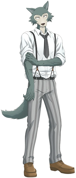 Legoshi em Beastars com expressão séria de lobo antropomórfico