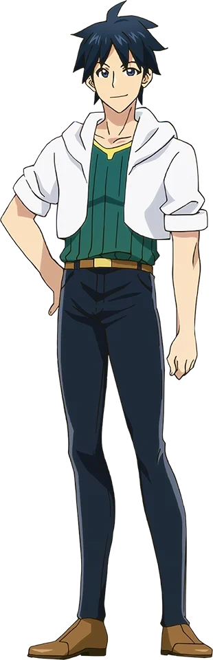 Ryota Sato em pé com roupa casual verde e jaqueta branca