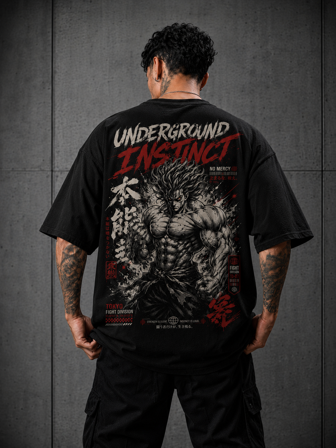 Camiseta Oversized Underground Instinct em outro ângulo