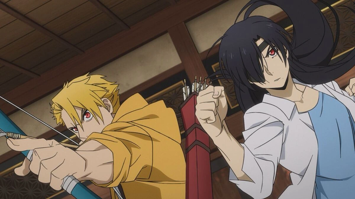 Yuru e Asa lutando lado a lado após o reencontro na mansão Kagemori