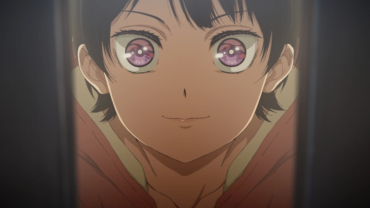 Akane ainda criança acompanhando uma apresentação de rakugo no primeiro episódio de Akane-banashi