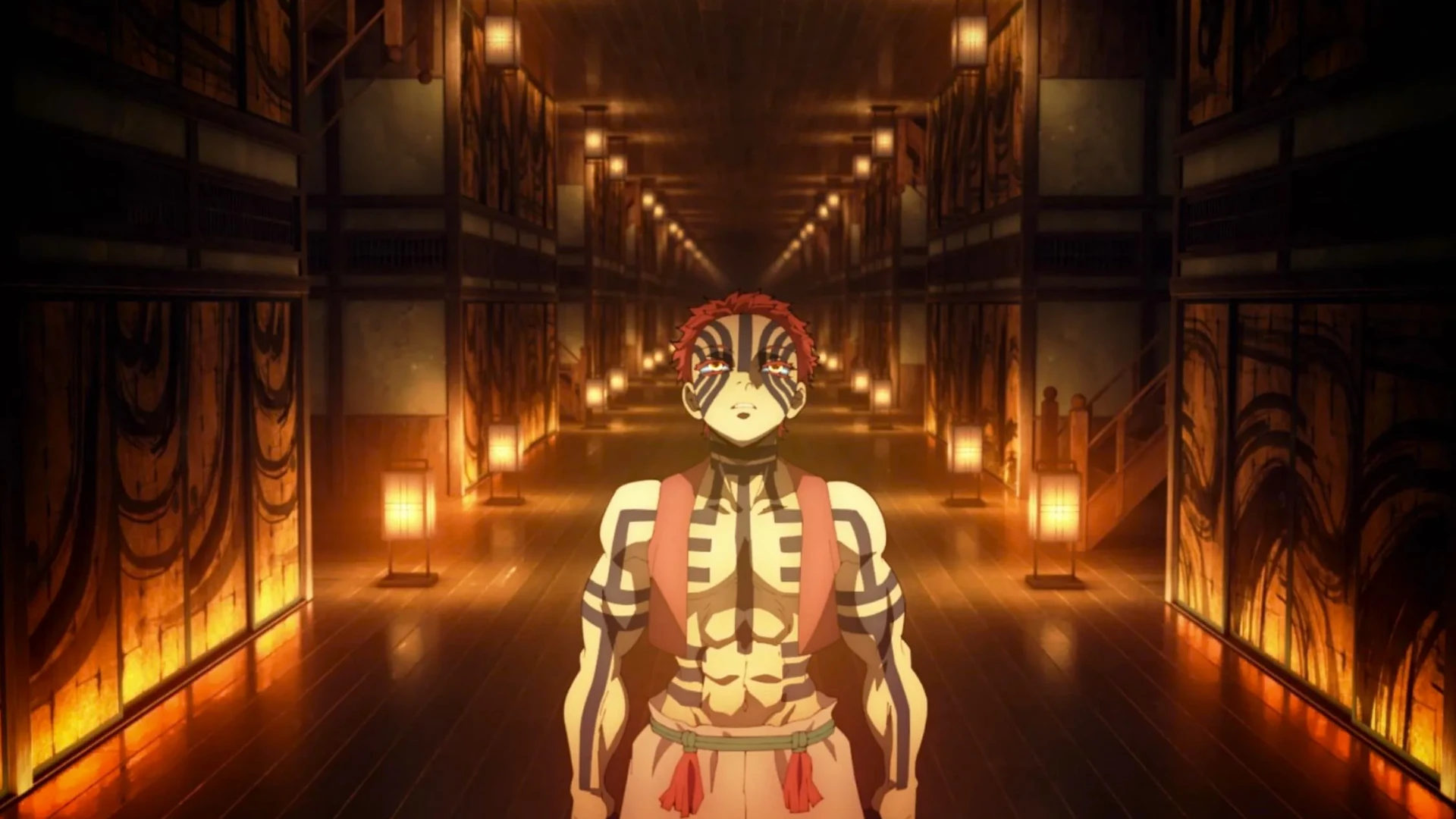Akaza no interior do Castelo Infinito em Demon Slayer