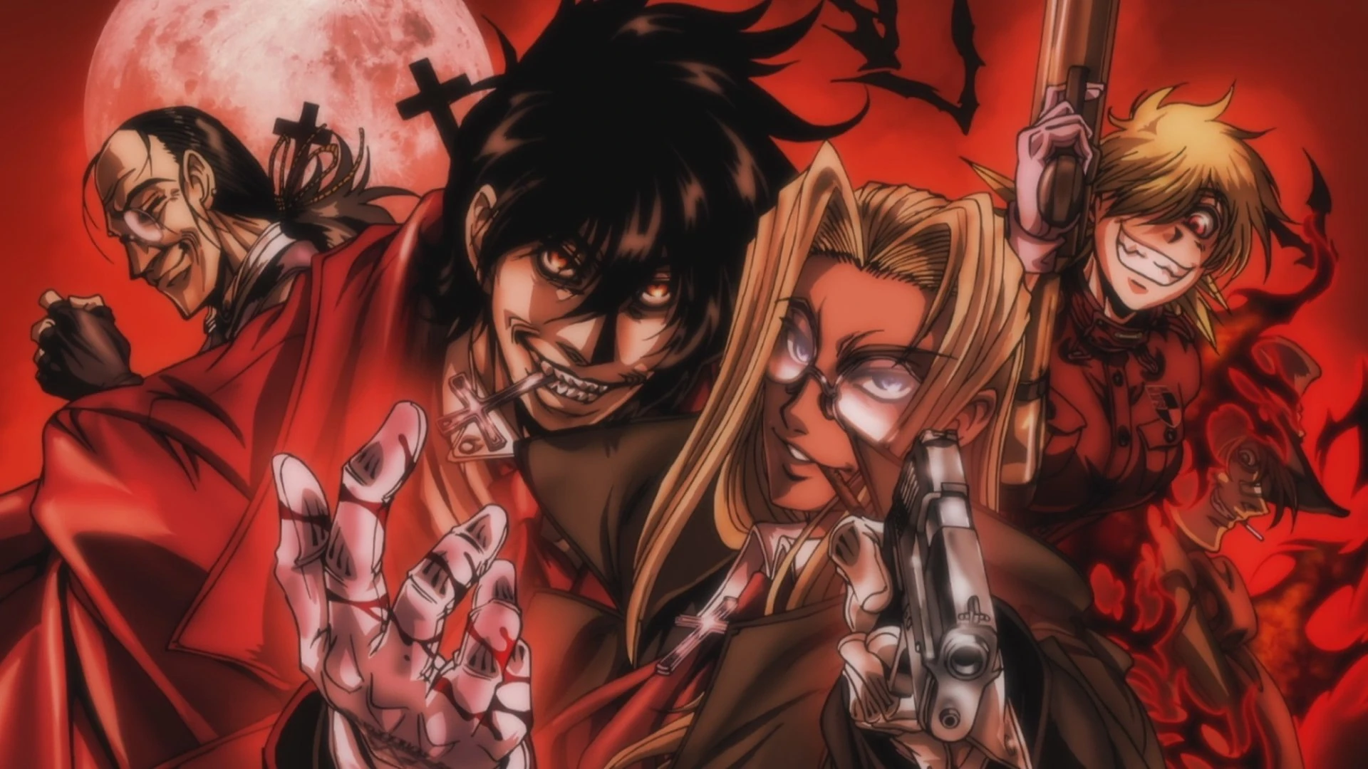 Alucard e integrantes da Organização Hellsing na adaptação de 2001