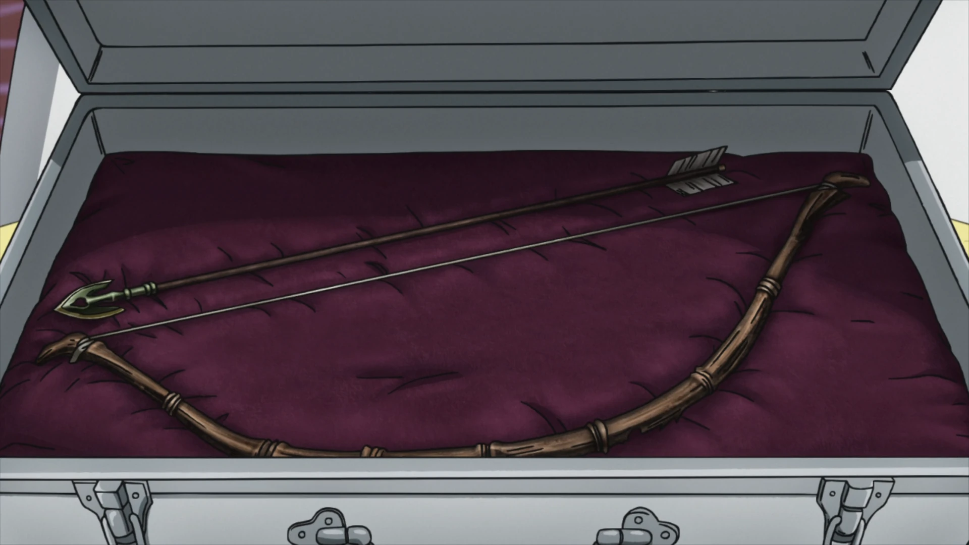 Arco e Flechas de Stand guardados em uma caixa em Diamond is Unbreakable