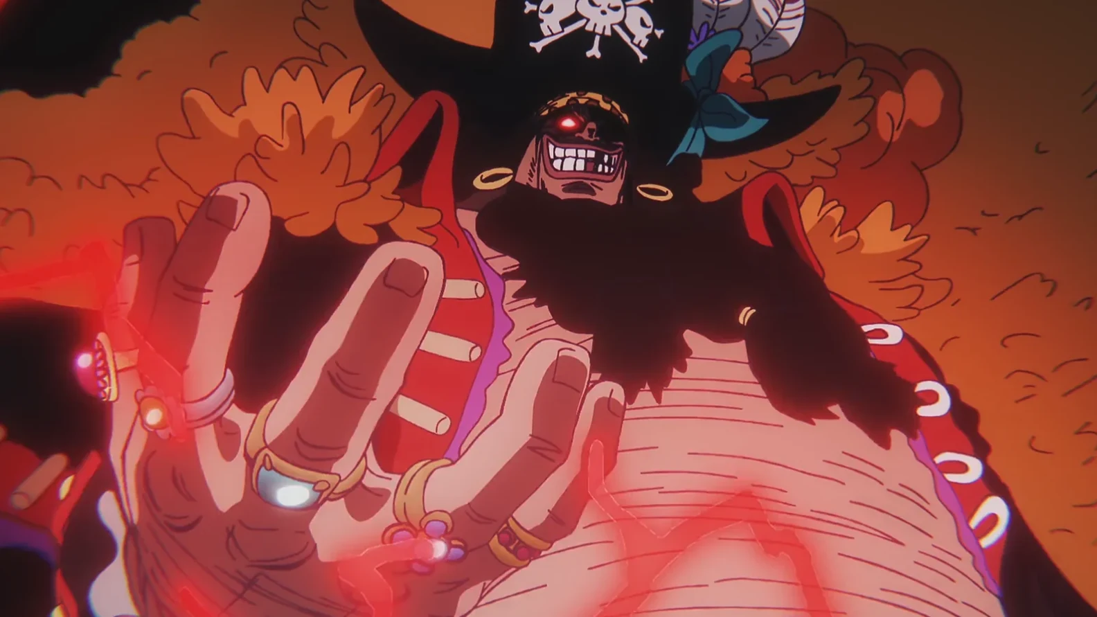 Blackbeard em combate representando confrontos entre usuários de Frutas do Diabo em One Piece