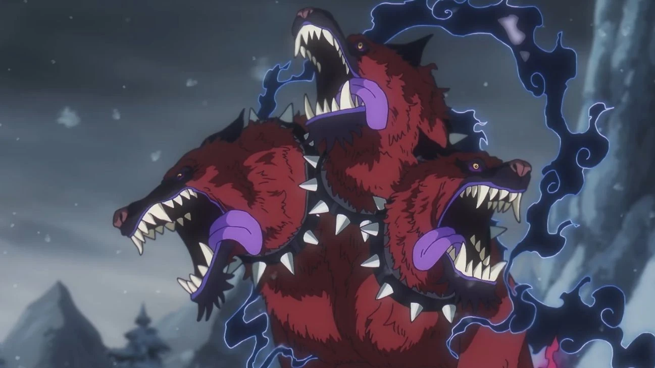 Cerberus de três cabeças usado por Shamrock durante o confronto em Elbaf