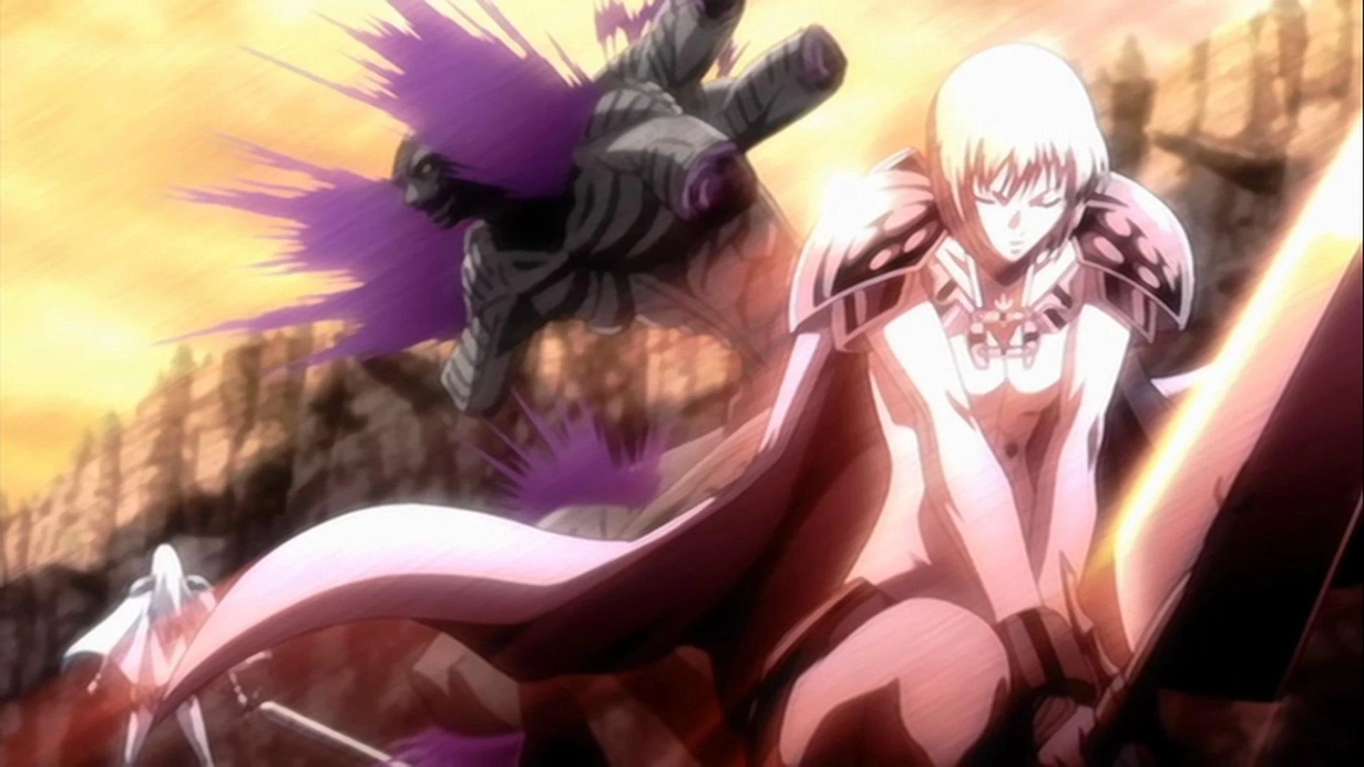 Clare e guerreiros de Claymore em arte da adaptação em anime