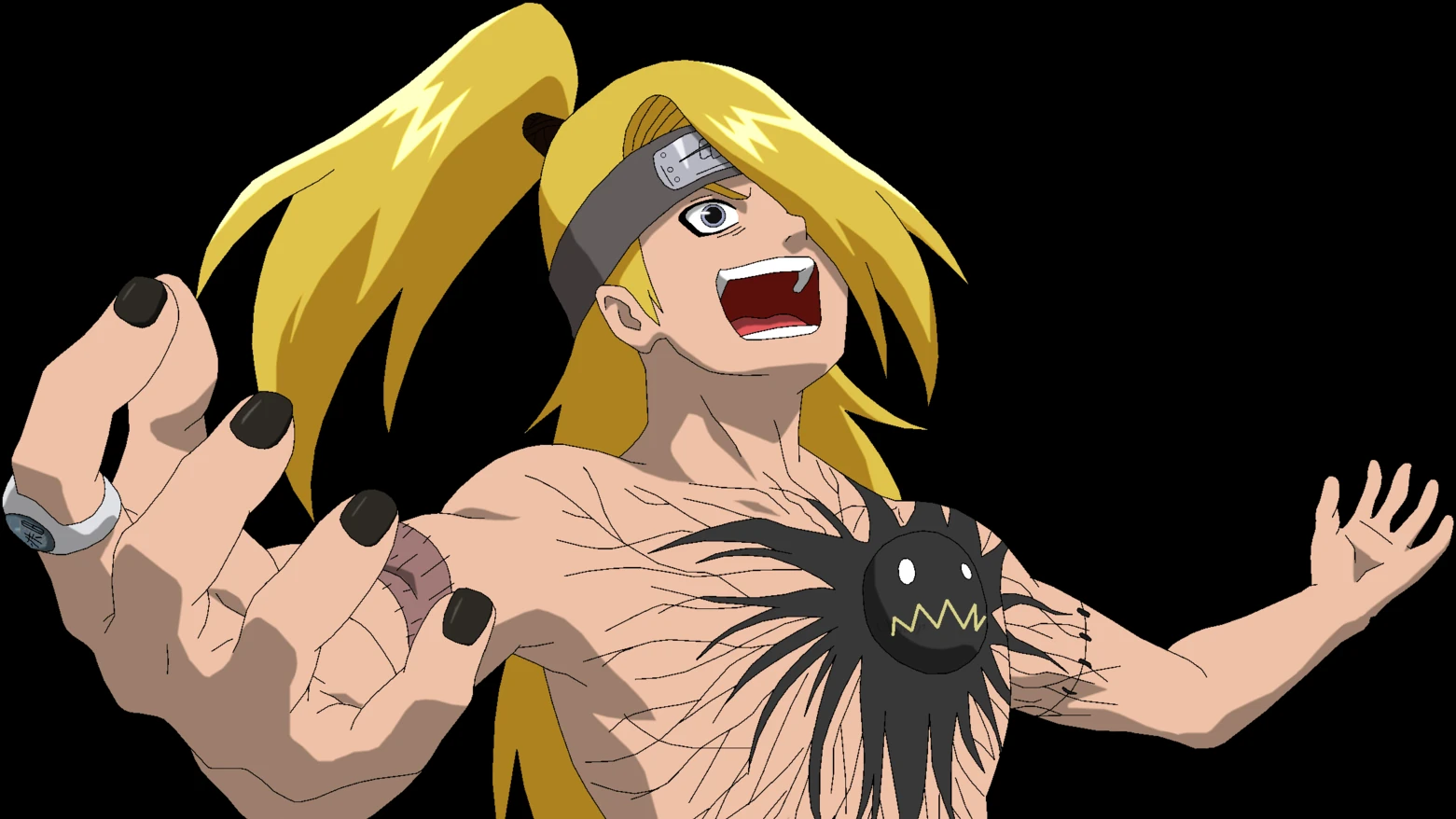 Deidara preparando o C0 com a boca no peito aberta