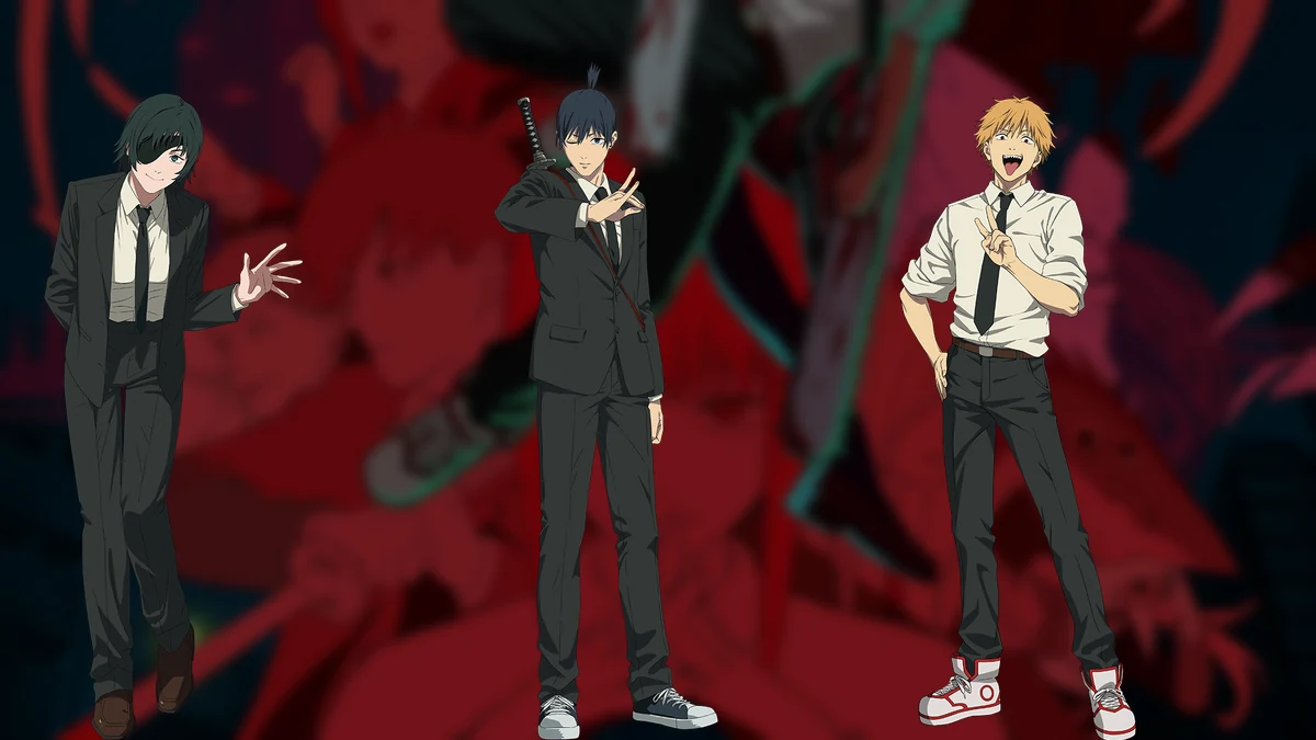 Denji, Aki e Himeno em artes oficiais usadas para comparar diferentes tipos de contrato