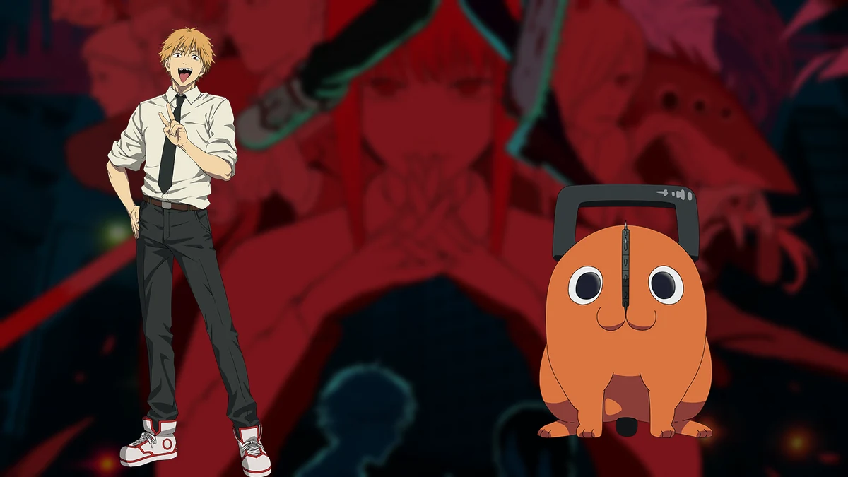 Denji e Pochita em arte oficial representando o contrato que transforma Pochita no coração de Denji