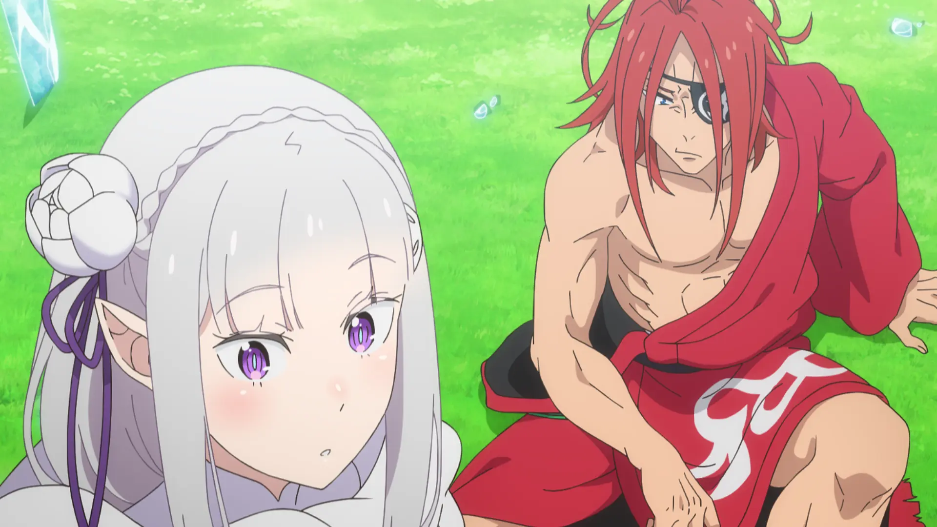 Emilia ao lado de Reid Astrea durante o confronto do episódio 72