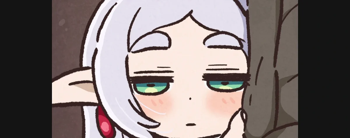 Frieren sonolenta em cena do mini-anime sobre acordar no horário certo