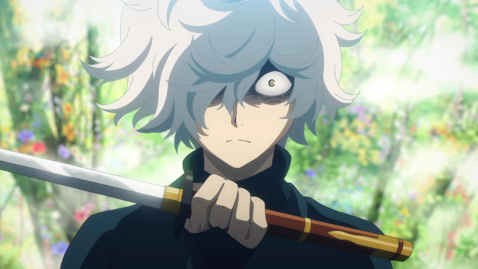 Gabimaru segura uma espada durante o confronto emocional com Sagiri em Hell’s Paradise