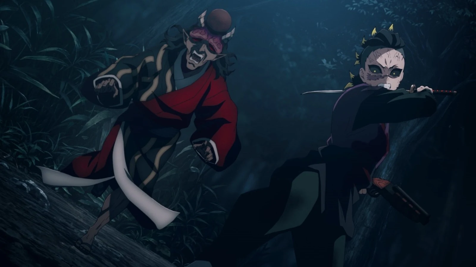 Genya enfrenta Aizetsu usando sua transformação demoníaca