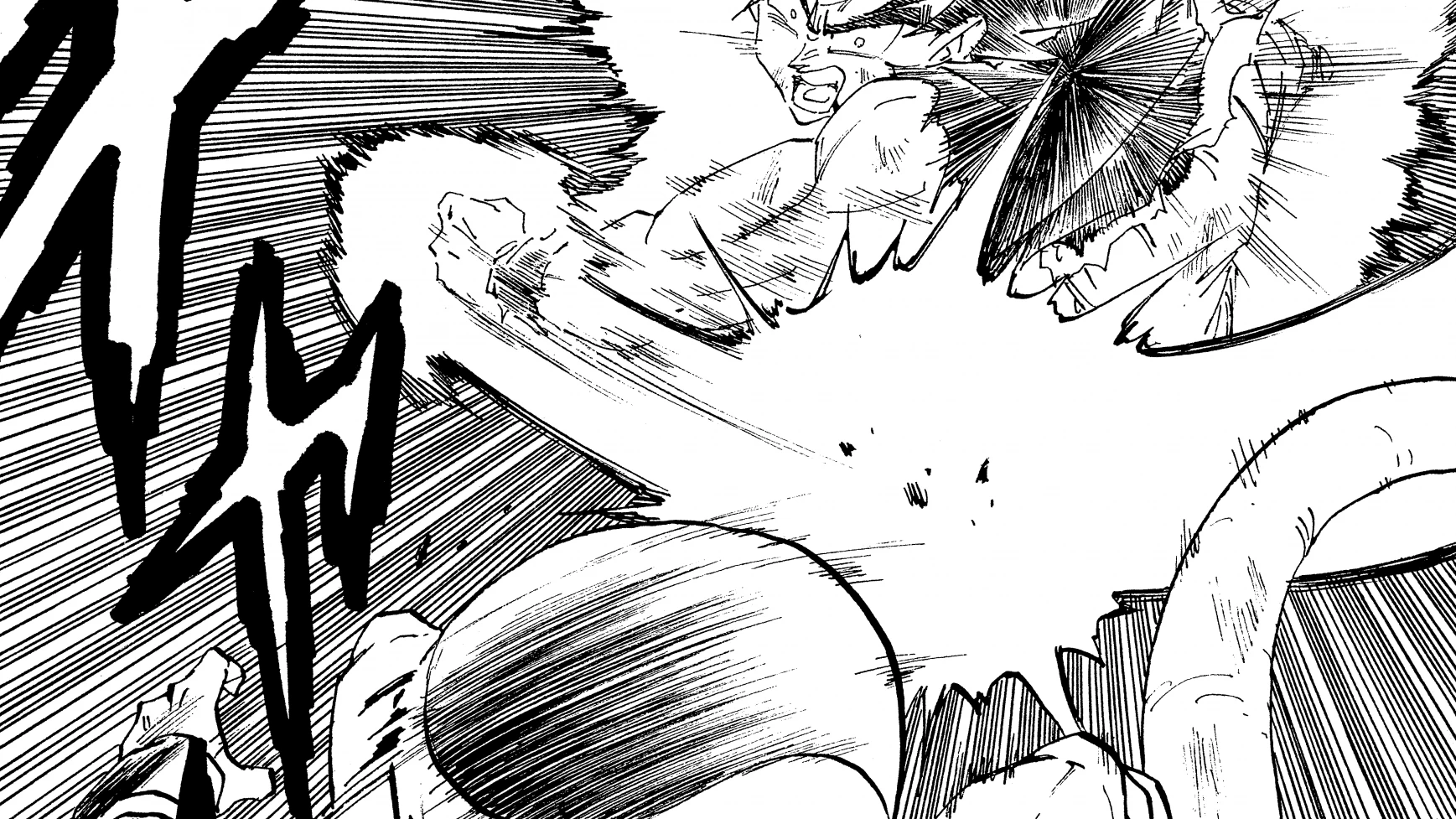 Goku atacando em alta velocidade durante o uso do Kaioken no mangá