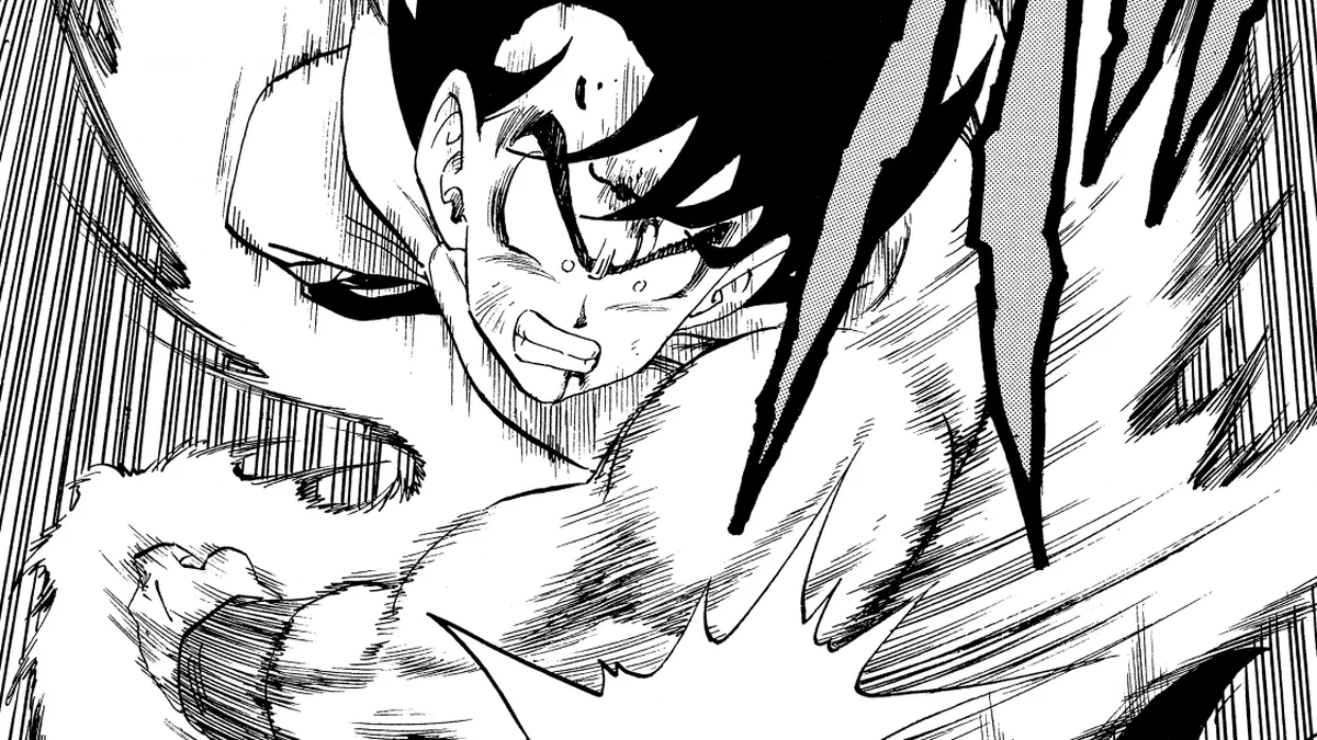 Goku forçando o Kaioken durante a batalha contra Vegeta