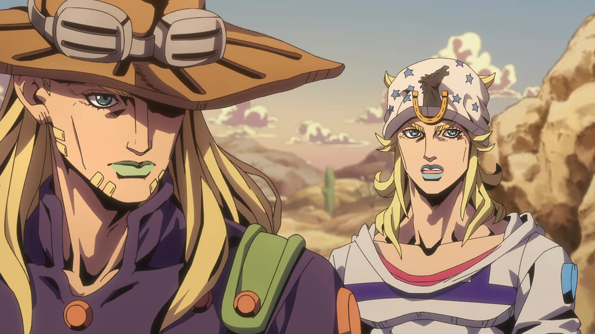 Gyro Zeppeli e Johnny Joestar em cena do anime de Steel Ball Run