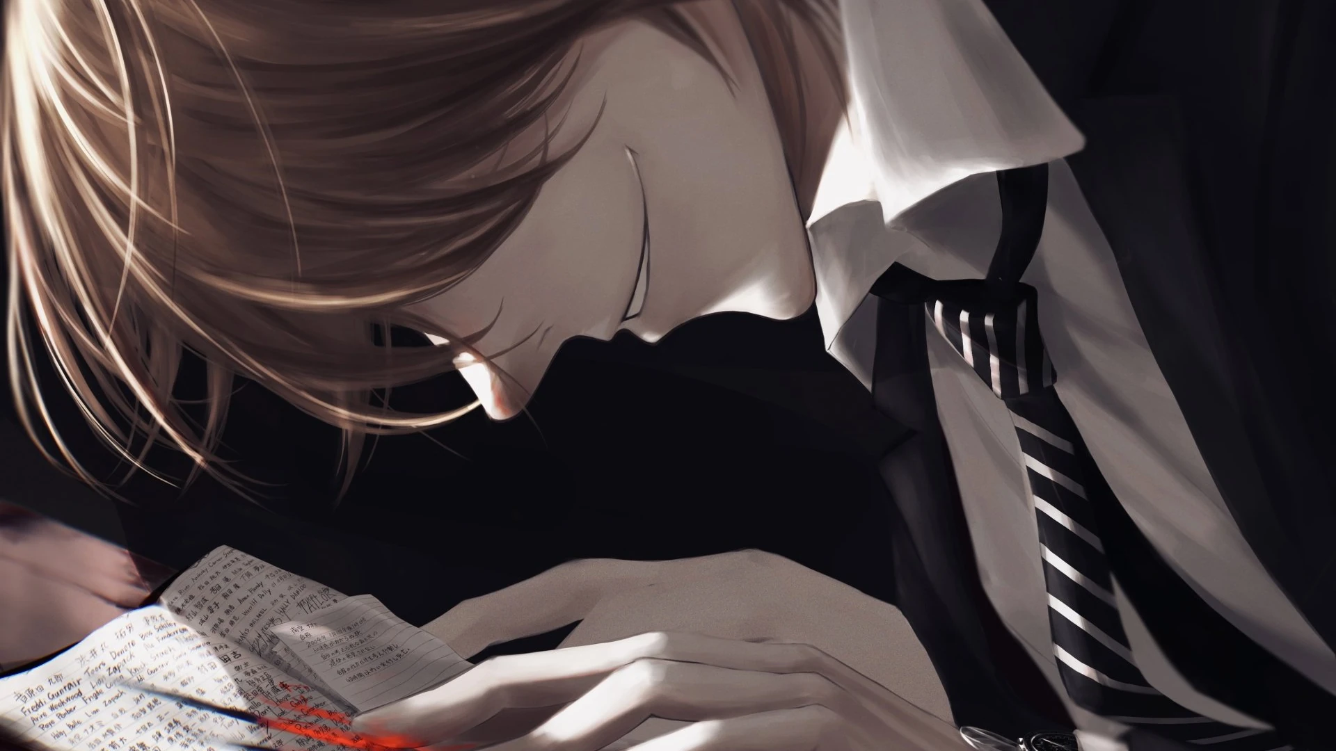 Ilustração de fã de Light Yagami escrevendo em um caderno