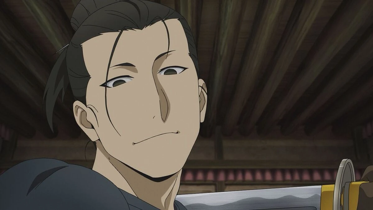 Ivan Yosano segura uma das espadas de Magatsuhi no episódio 13 de Yomi no Tsugai