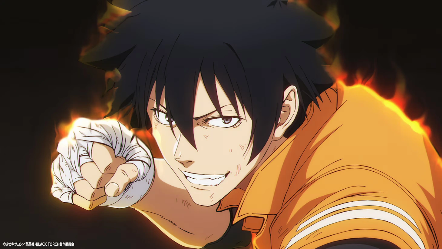 Jiro Azuma com o punho envolvido por energia em visual do anime Black Torch