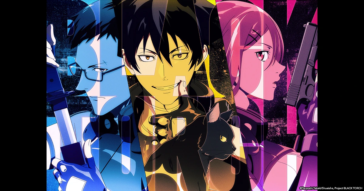 Jiro, Rago e agentes do Bureau em visual oficial do anime Black Torch