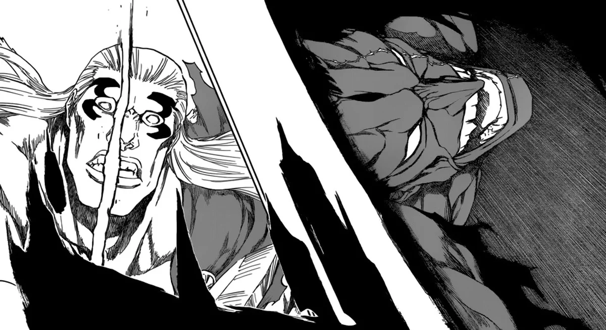 Kenpachi corta Gerard Valkyrie durante a estreia de sua Bankai no mangá de Bleach