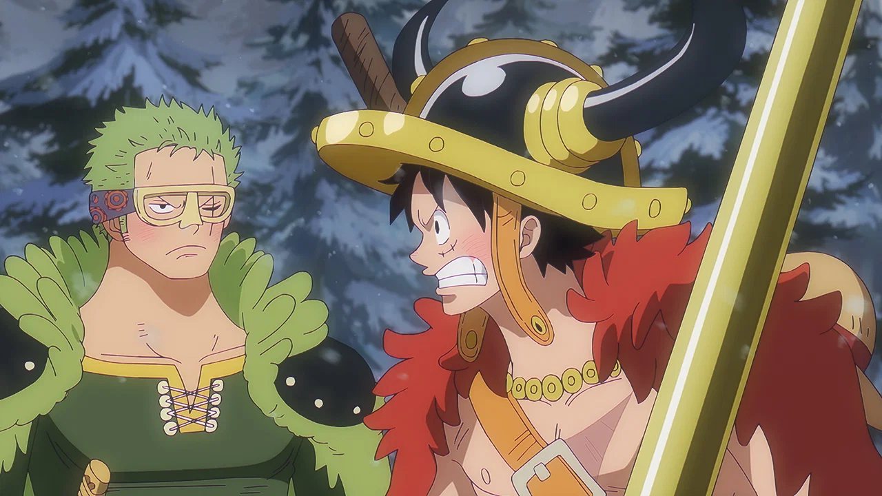 Luffy e Zoro no Submundo de Elbaf durante a busca pela chave das correntes de Loki