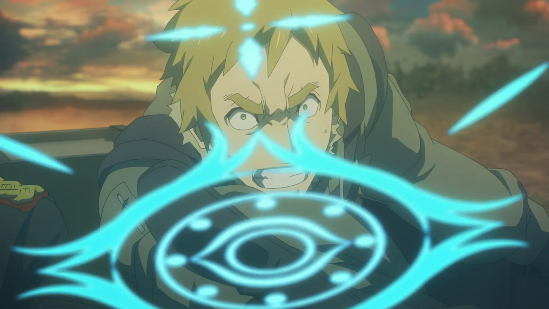Mago em combate ativando um círculo mágico no episódio 6 de Youjo Senki II