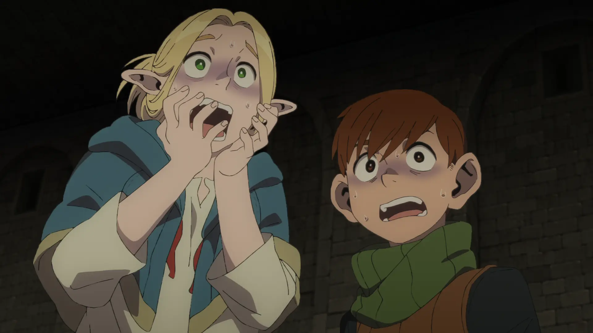 Marcille e Chilchuck reagem durante os acontecimentos ligados à ressurreição de Falin