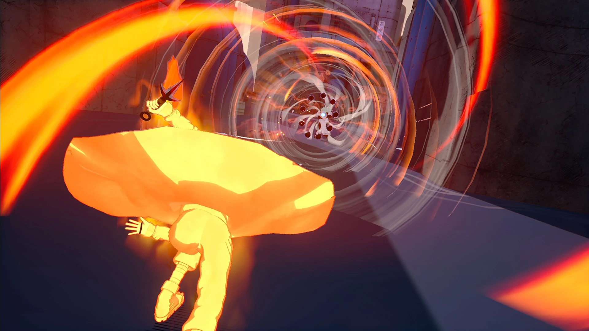 Minato avançando instantaneamente em uma técnica baseada no Hiraishin