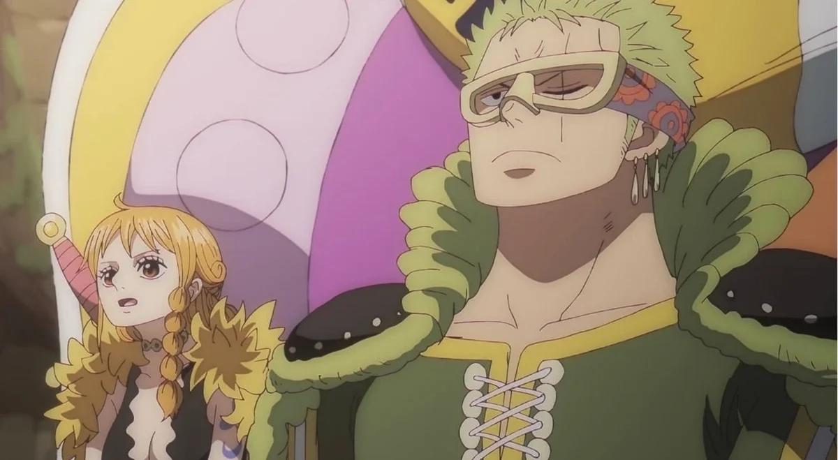 Nami e Zoro durante a exploração de Elbaf enquanto a ameaça avança pela ilha