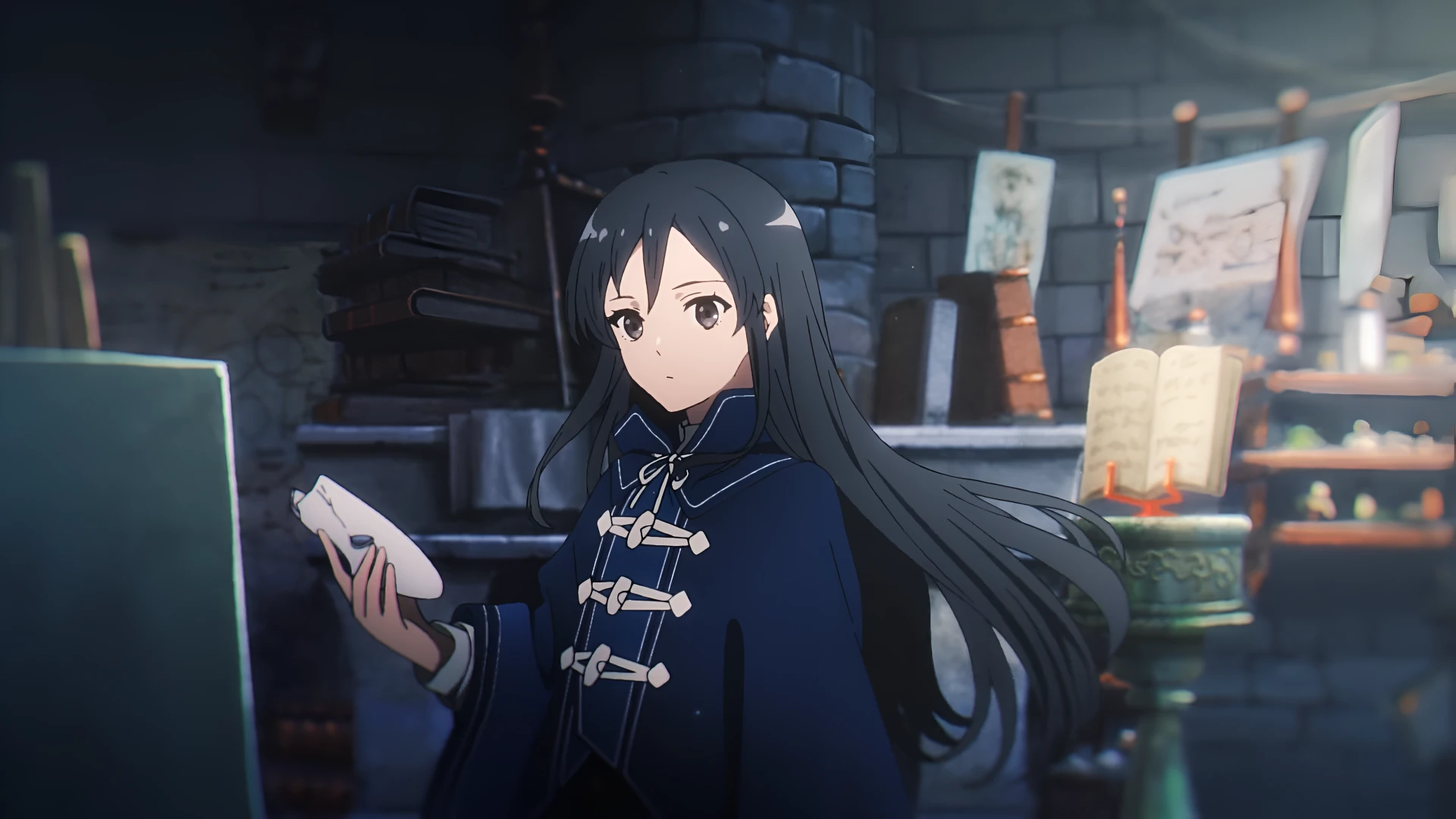 Nanahoshi em seu laboratório de pesquisa em Mushoku Tensei