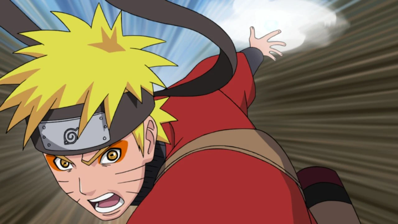 Naruto avanzando con el Rasenshuriken