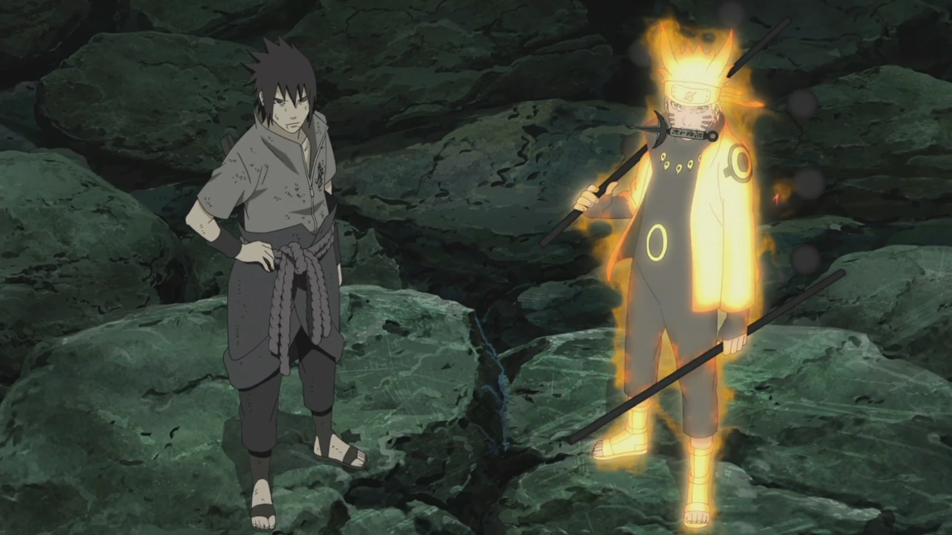 Naruto e Sasuke durante a Quarta Guerra Ninja