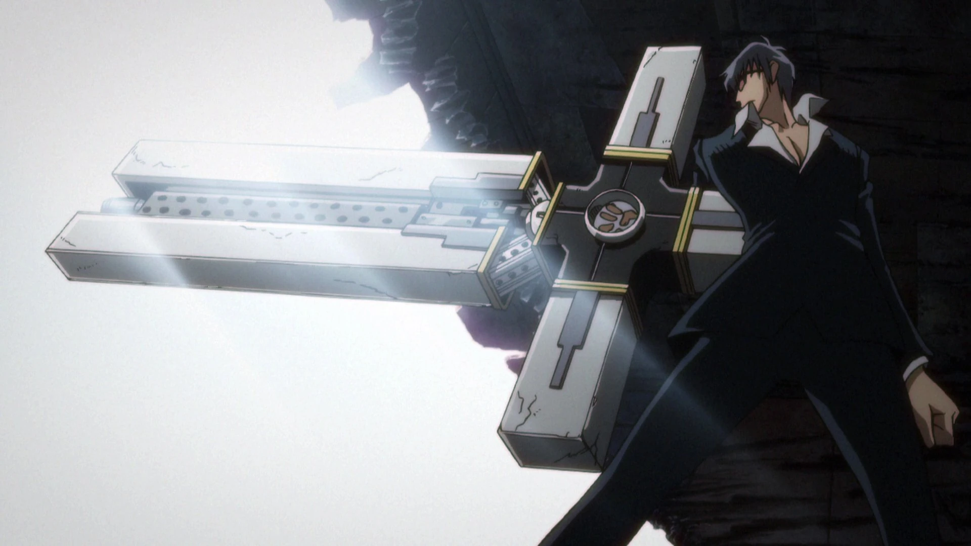 Nicholas D. Wolfwood empunhando a Punisher em Trigun