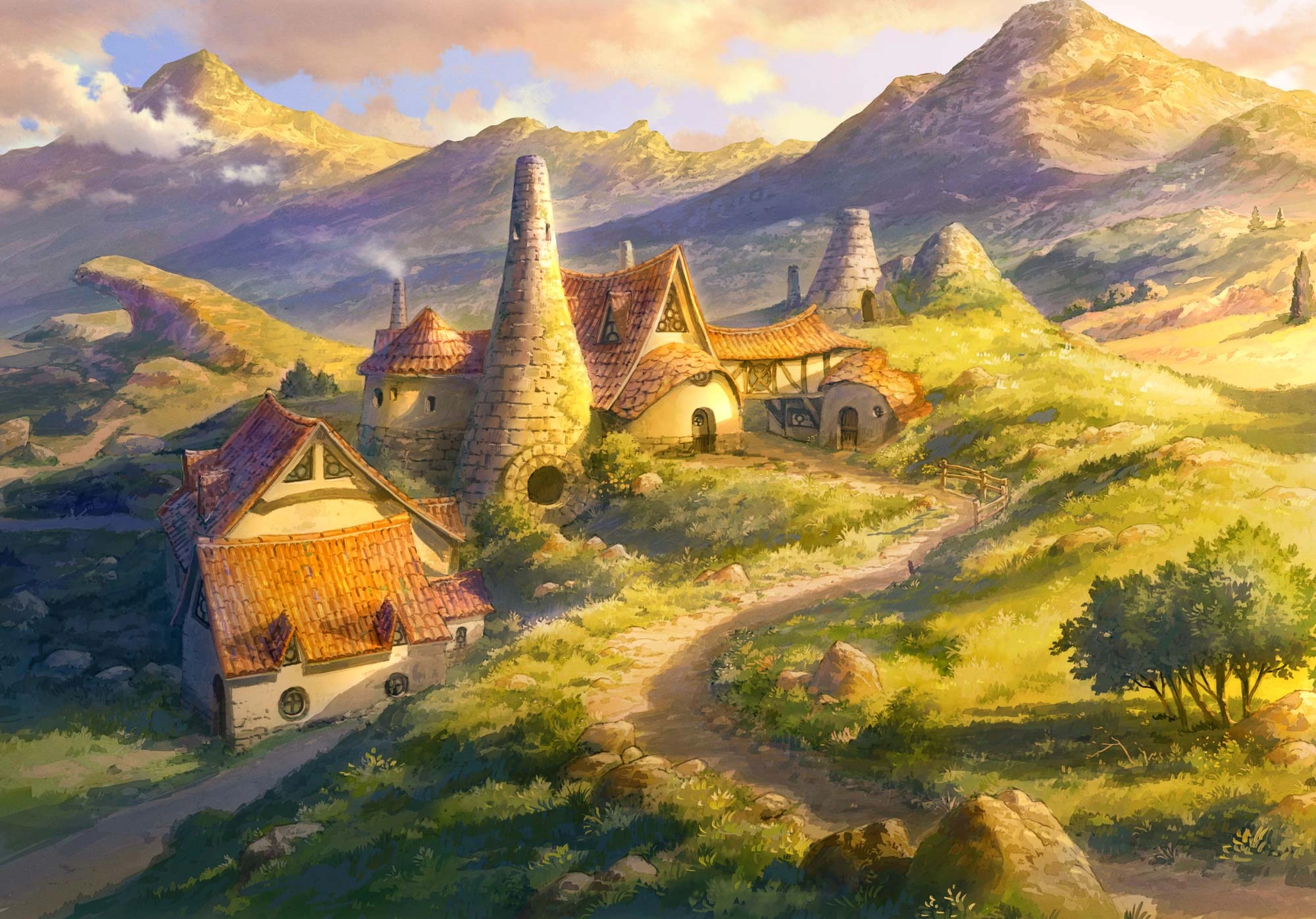 Paisagem do mundo de Witch Hat Atelier em arte oficial do anime