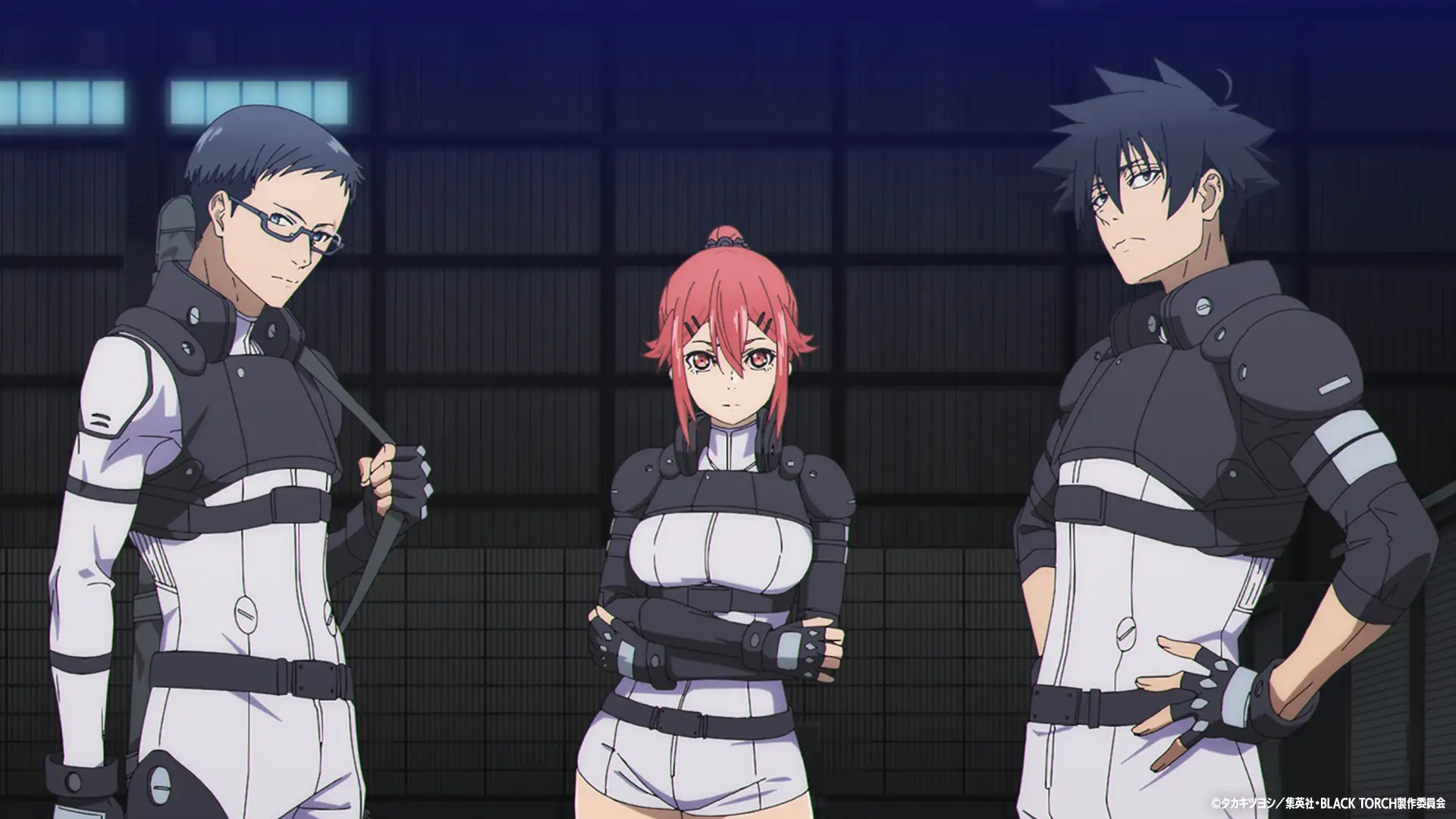 Reiji, Ichika y Jiro reunidos como integrantes de Black Torch en el episodio 4