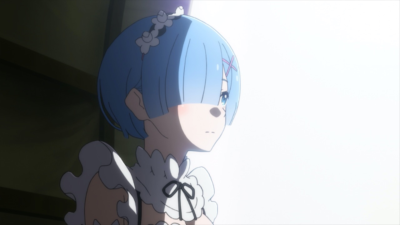Rem olhando para a luz em cena do episódio 26 de Re:Zero