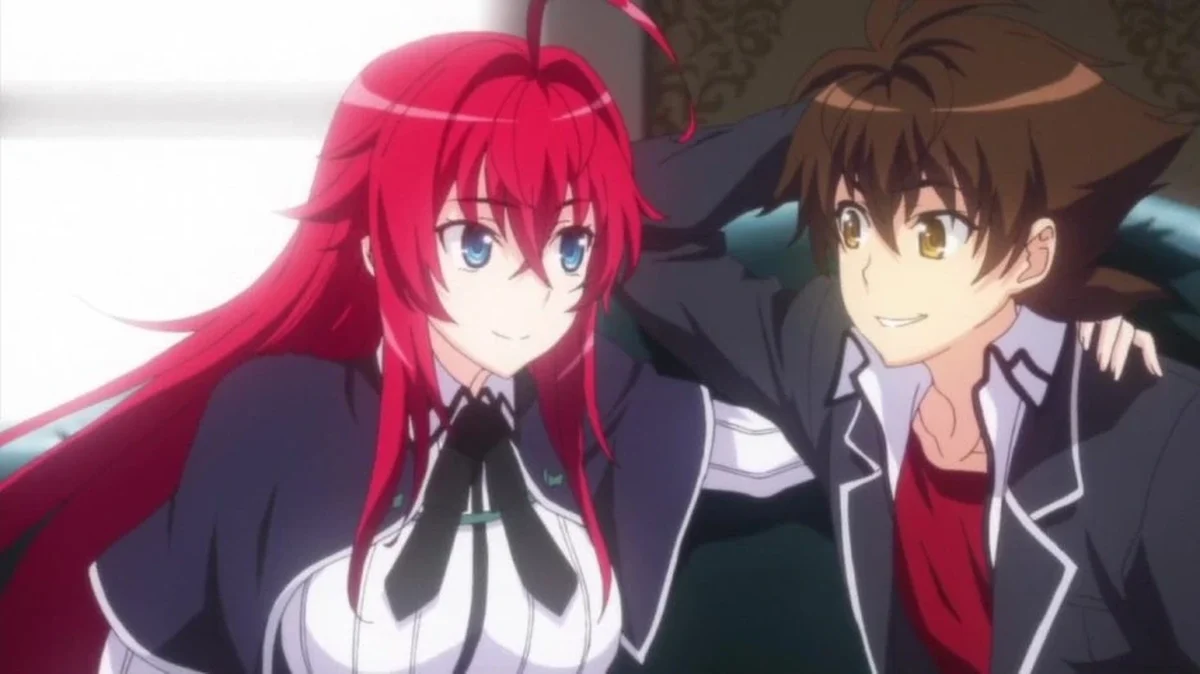 Rias e Issei no visual de High School DxD Hero produzido pela Passione