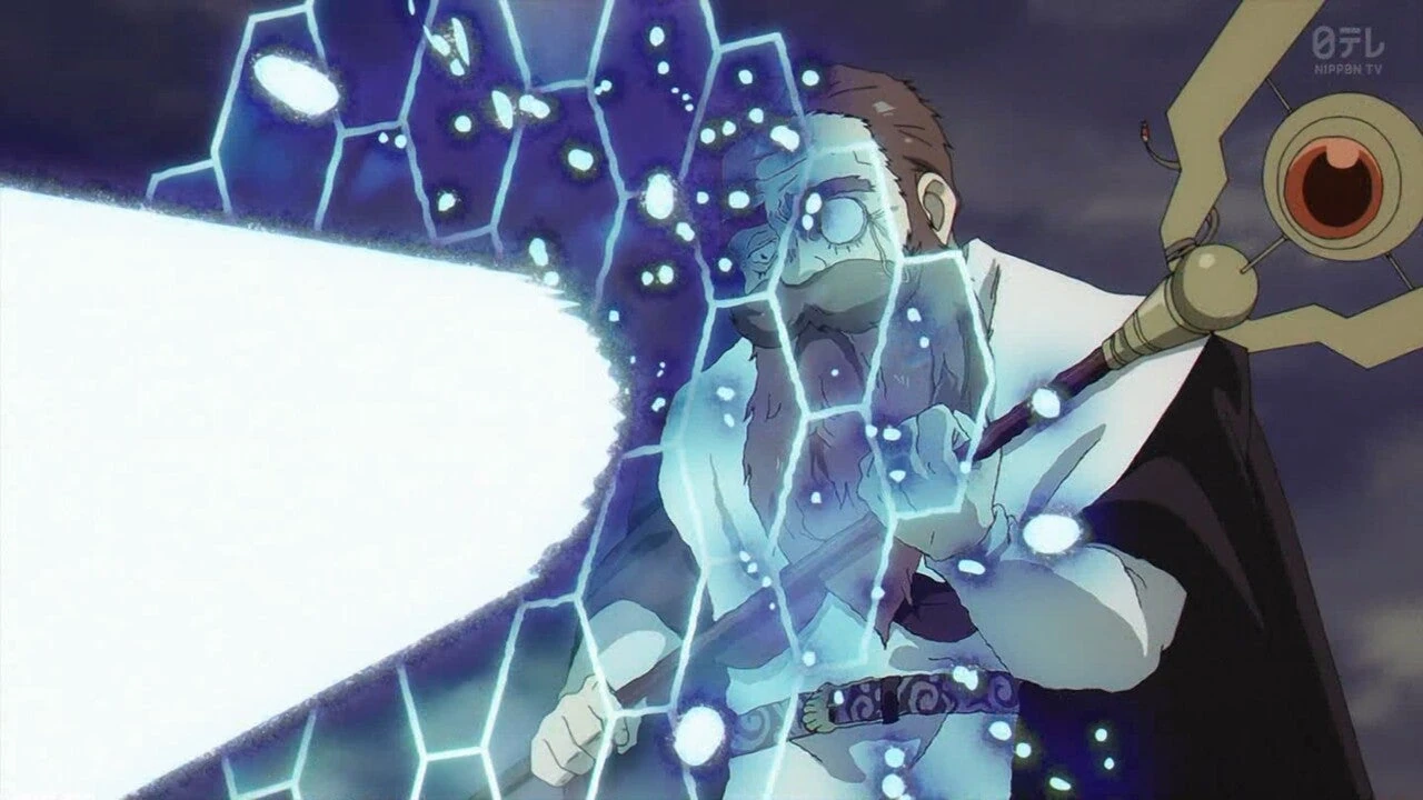 Richter usando magia defensiva durante a explicação sobre barreiras