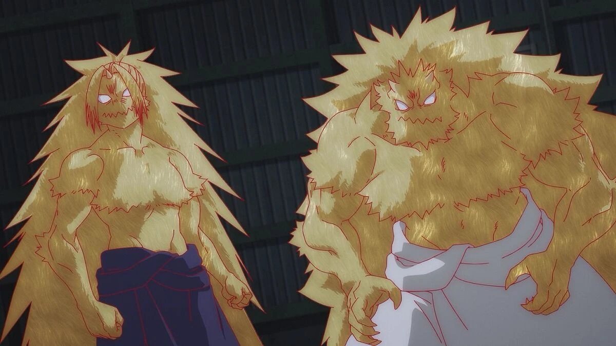 Right e Left manifestando seus corpos em uma cena do anime