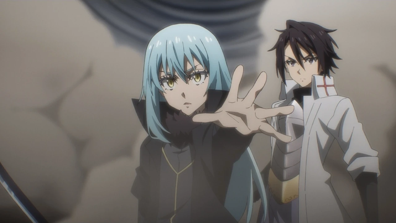 Rimuru e Hinata durante os acontecimentos em Ruberios no episódio 17 da 4ª temporada