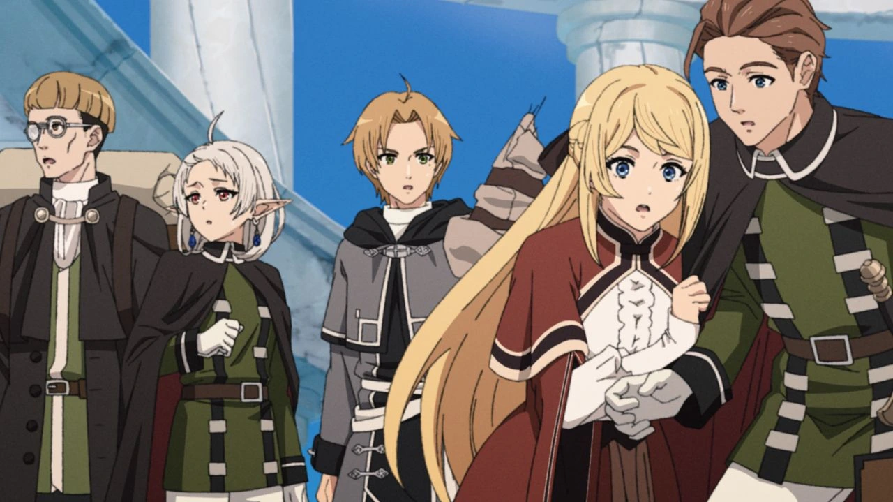 Rudeus, Sylphiette and their companions together in the Chaos Breaker setting